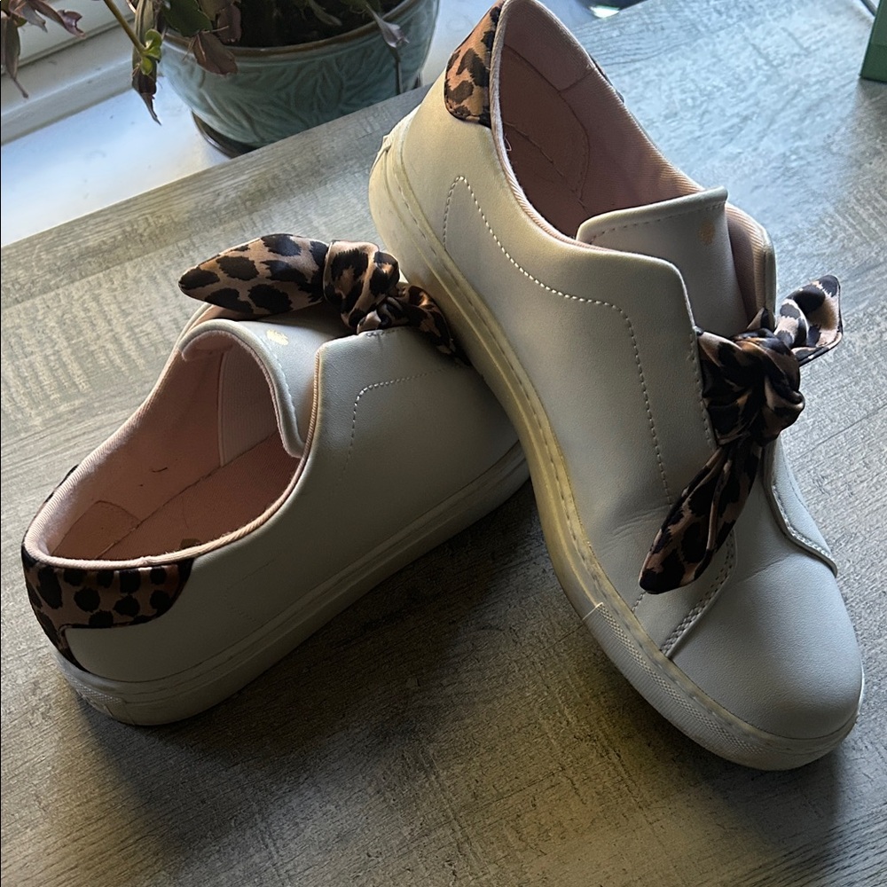 Kate Spade White Sneakers with Leopard Print Accents